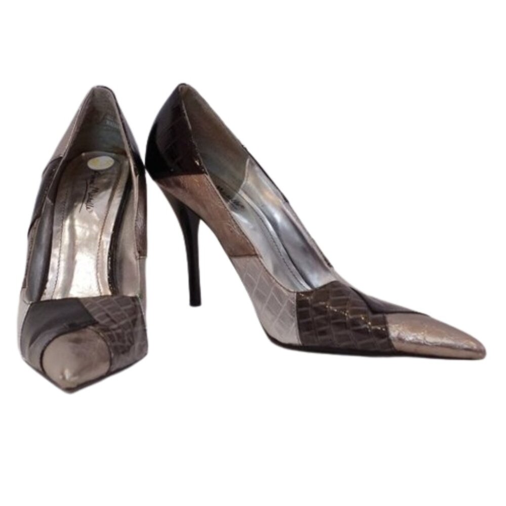 Anne Michelle "Fly" Silver & Black Faux Crocodile Pump- Sz. 8.5